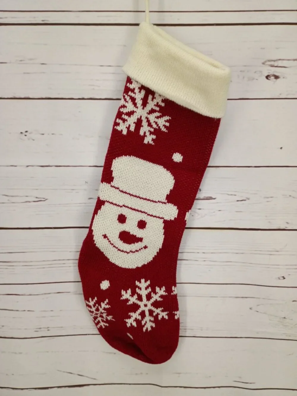 Snowman‎ & Snowflake Knitted Christmas Stocking Red & White Holiday Decoration